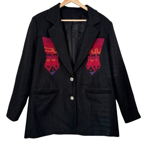 Vintage Wool Blend Aztec Western Southwestern Blazer Coat Jacket Women M Chimayo - Picture 3 of 10